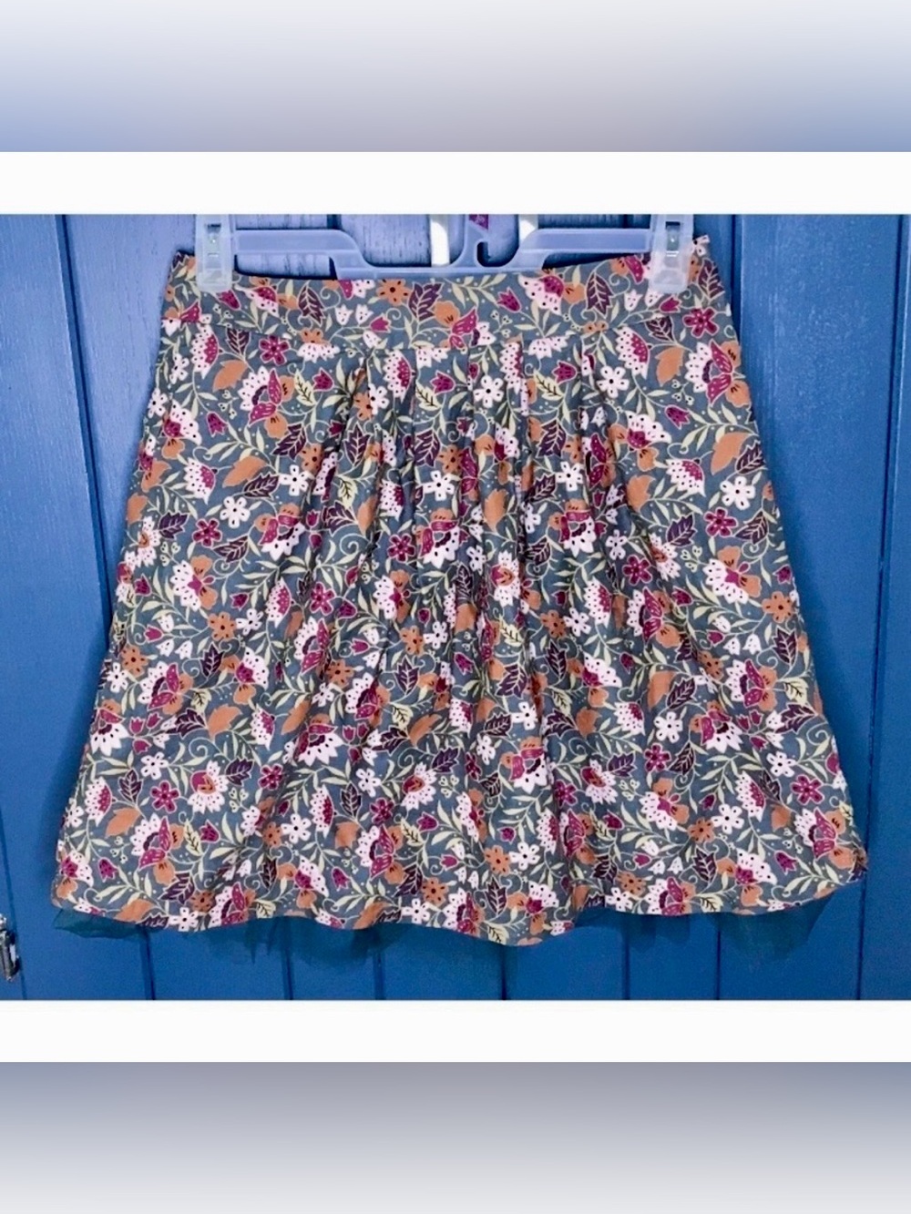 Modbe Olive Green Floral Skirt with Tulle Trim Size Medium Cottagecore Twee